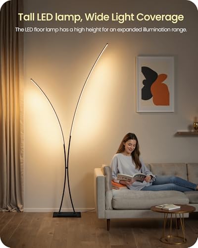 RGB Arc Floor Lamp, Dimmable Double-Light Standing Lamp, 3CCT, Remote & Foot Switch, for Living Room, Office, Bedroom, Black RB61LD05 - Image 5