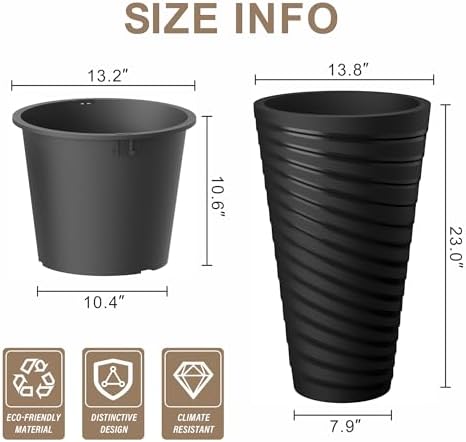 Kante Set of 2 Black Plastic Round Planters 23" Tall Home & Outdoor - Image 2