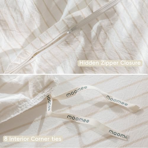 MooMee Striped Duvet Cover Set 100% Washed Cotton Linen Like - Image 6