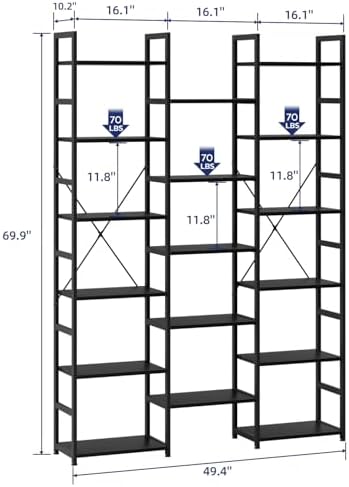 NUMENN Triple Column 6 Tier Bookshelf with 17 Adjustable Shelves, Black - Image 3