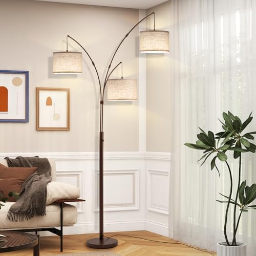 3 Light Arc Floor Lamps for Living Room, 2400LM Super Bright Floor Lamp with Remote Control, 80" Tall Floor Lamps with Stepless Dimmable, Mid Century Tree Floor Lamp for Bedroom, Office - Image 2