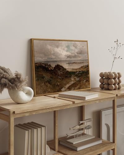 InSimSea Framed Canvas Wall Art Vintage Decor, Seaside Path Wilderness Landscape Paintings Artwork, Large Prints, Retro Wall Decorations for Living Room Bedroom Bathroom, 16"x24" - Image 3