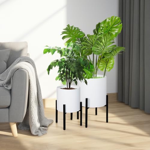 ARNIS Modern Plant Pots, Set of 2 Large Planters with Stand, Decorative Planters, Metal Pots with Drainage Holes for Living Room, Office, Garden or Balcony, 8.25 &10.5 Inch, White - Image 7