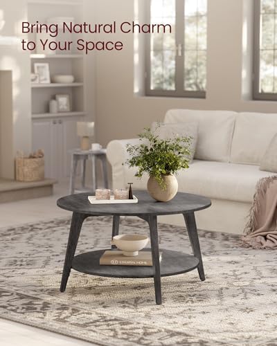 VASAGLE Round Coffee Table, 2-Tier Center Table with Storage, Tapered Legs - Image 4