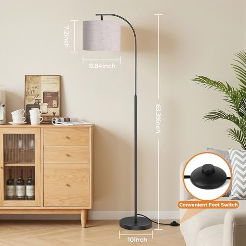 SIBRILLE Floor Lamp with Linen Shade, Arc Dimmable Tall Standing Lamp with Remote Control, Modern Floor Reading Light for Living Room Bedroom Office Corner, 9W LED Bulb Included - Image 4