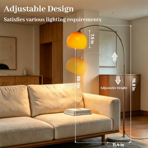 Arc Floor Lamp, Mid Century Orange Arch Standing Lamps Sunset Retro Arched Floor Lamp Curved for Bedroom Living Room - Image 6