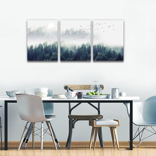 3 Piece Canvas Wall Art for Living Room - Misty Forests of Evergreen Coniferous Trees in an Ethereal Landscape - Modern Home Decor Stretched and Framed Ready to Hang - 16"x24"x3 Panels wall decor - Image 6
