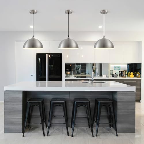 Brushed Nickel Pendant Light Kitchen Island 3 Pack, 11.8" Farmhouse Pendant Lights,Dome Pendant Light for Bedroom Dining Room Sink Hallway Foyer Barn Cafe - Image 6