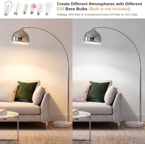 Arc Floor Lamp for Living Room, Modern Chrome Floor Lamp with Marble Base - Image 5