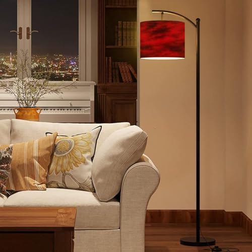 Arc Floor Lamp Black red Abstract Toned Fiery Effect Copy Space for Modern Tall Standing Lamp Dimmable with Remote Adjustable Drum Shade Footswitch for Living Room Bedroom Office - Image 7