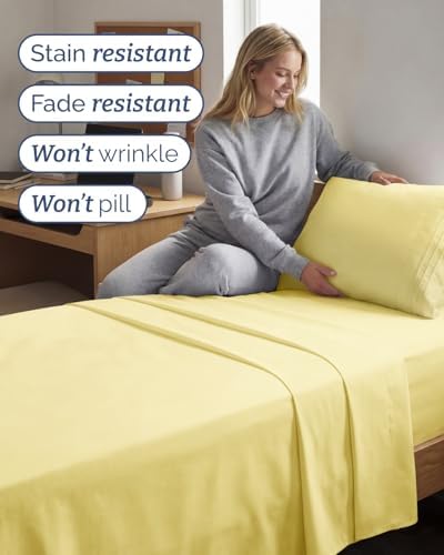 Twin XL 3 Piece Sheet Set - College Dorm Room Essentials - Yellow - Image 5