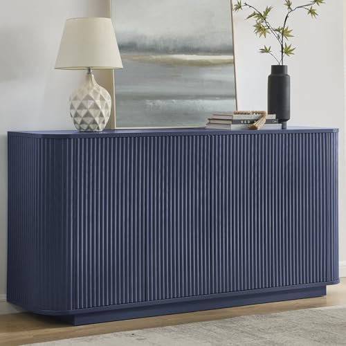 64" Fluted Buffet Cabinet with Storage, Blue Sideboard Cabinet by Home