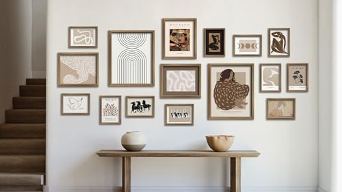 ANERZA 16 PCS Framed Boho Eclectic Wall Art Decor, Abstract Wall Collage Kit Prints for Bedroom Bathroom, Gallery Wall Frame Set, Minimalist Posters for Living Room Aesthetic, Beige and Brown Dorm Artwork - Image 7