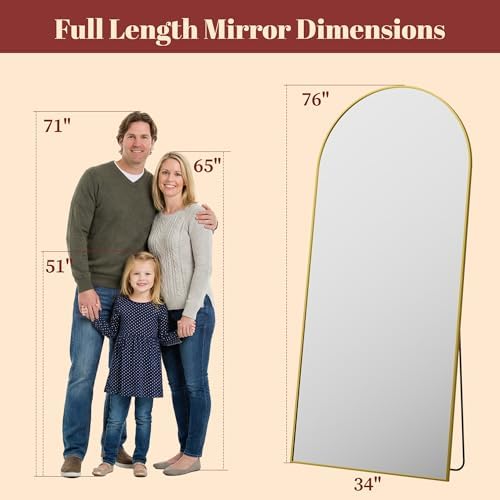 Suidia 76"x34" Arched Full Length Mirror with Stand, Gold Floor Mirror - Image 4