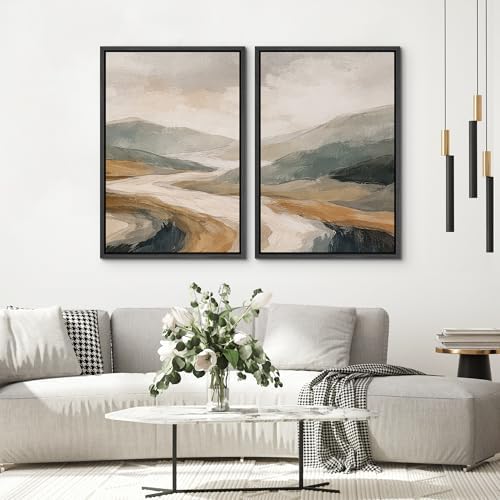 SIGNWIN Framed Wall Art Print Set Neutral Abstract Landscape Mountain Valley Photography Modern Art Rustic Relax/Calm Multicolor for Living Room, Bedroom, Office - 16"" x24 x2 BLACK - Image 4
