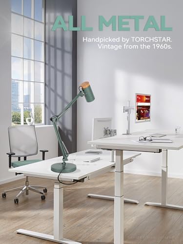 TORCHSTAR Tall Swing Arm Desk Lamp with Wooden Accent, Large Size, Green - Image 4