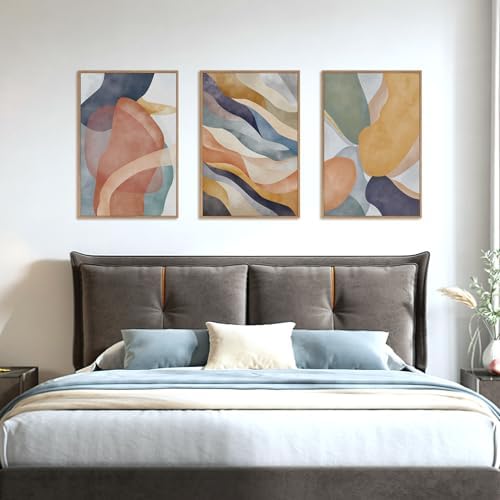 LHIUEM Large Abstract Neutral Framed Canvas Wall Art Set,Colorful Watercolor Block Wall Decor,Boho Geometric Illustrations Artwork for Living Room,Bedroom,Dining Room,Office - 24"x36"x3 - Image 5