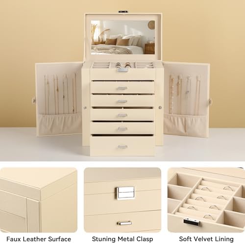 Frebeauty 6-Layer Jewelry Box for Women,Large Jewelry Organizer with Drawer - Image 4