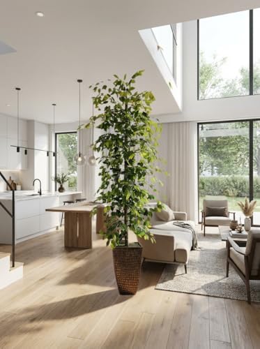 8ft Ficus Tree Artificial in Copper Metal Pot by LCG Florals - Real Wood Trunk, Premium Handmade, Faux Fake Indoor Tree for Living Room, Home & Office Decor - Image 5