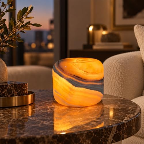 Marmor Marble Lamp Table Lamp Unique Stone Touch Lamp Pat Lamp Type-C 3 Way Bedside Lamp Ambient Light Bedroom Stands Night Light Decorative LED Warm Portable Lamp Rechargeable (Amber Jade) by Marmor