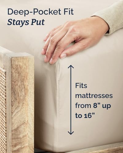 Twin Size 3 Piece Sheet Set - Comfy Breathable & Cooling Sheets - Wheat - Image 4