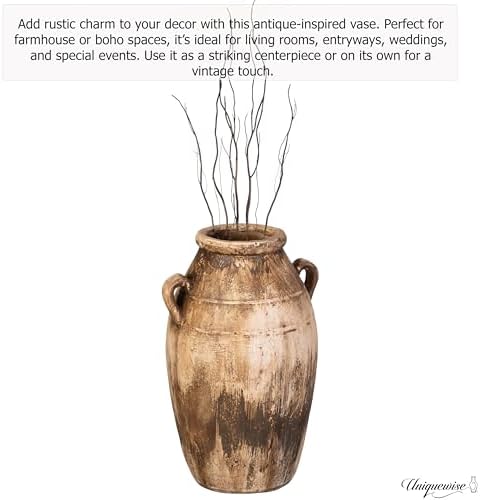 23-Inch Brown Antique-Inspired Fiberglass Tall Floor Vase - Farmhouse Boho Decor for Living Rooms, Entryway Tables, and Wedding Tables - The Perfect Table Centerpiece for Parties, and Special Events - Image 4