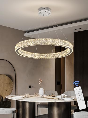 Modern LED Dimmable Crystal Chandelier 31.5" Ring Pendant Light Adjustable Round Chrome Crystal Chandelier Light Fixtures for Dining Room Living Room - Image 6