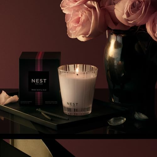 NEST New York Scented Classic Candle, Rose Noir & Oud - 8.1 oz - Up to 60-Hour Burn Time - Reusable Glass Vessel - Image 5