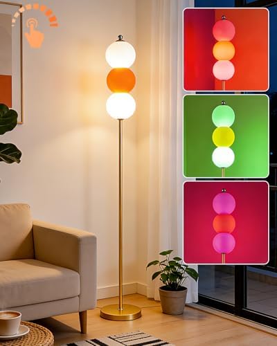 Lightdot Orange Floor Lamp RGB 3 Globe Floor Lamp Dimmable Modern Lamp 63In by LightdotLighting