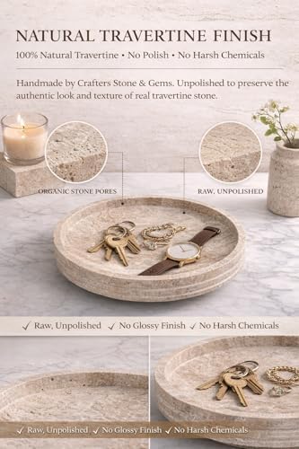 Crafters Stone Decorative Bowl Round Catchall Tray – Handmade Natural Stone Bowl (10”) – Storage Bowl/Decorative Bowl Modern Tray for Entryway Keys, Jewelry, Vanity, Coffee Table Decor (Beigge) - Image 5