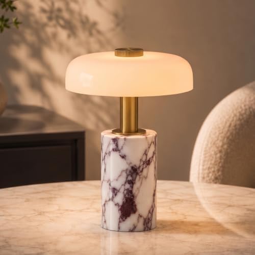 Marble Lamp,Cordless Table Lamp with Glass Shade,Rechargeable Touch Dimming by WMK