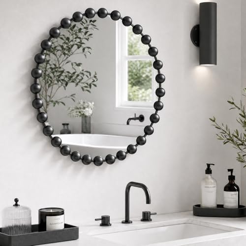 Madison Park 27 inch Black Round Mirror, Round Mirrors for Wall Decor, Metal Frame Circle Mirror for Bathroom, Living Room, Round Wall Metal Art Mirror by MADISONPARK