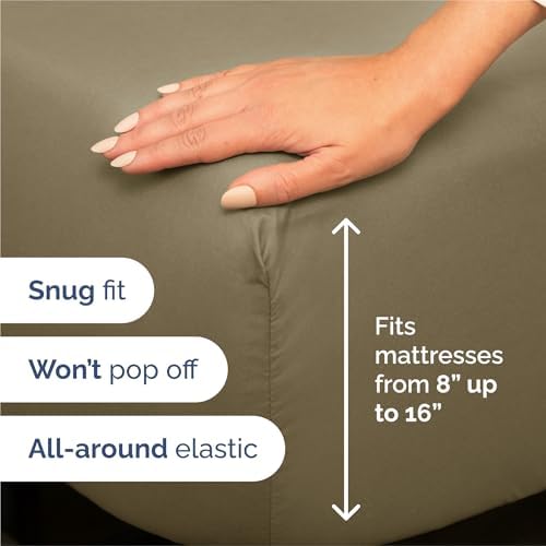 Split King Size 5 Piece Sheet Set - Breathable & Cooling Sheets - Khaki - Image 3