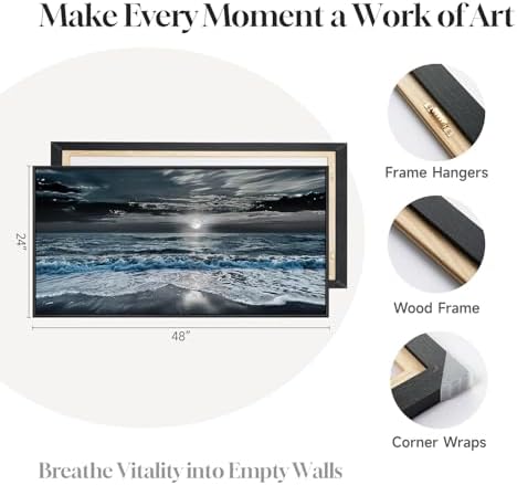 Large Framed Coastal Moonlight Ocean Wall Art for Living Room, 24x48 Inch - Image 7