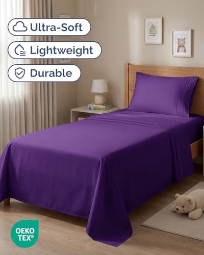Twin Size 3 Piece Sheet Set - Comfy Breathable & Cooling Sheets - Purple - Image 2