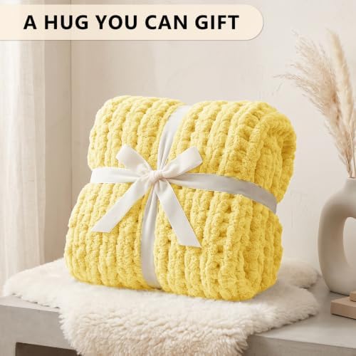 L'AGRATY Chunky Knit Throw Blanket for Couch, 60 x 80 Inches, Egg Yellow - Image 7