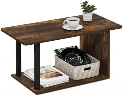 Furinno Basic 2-Tier Modern Coffee Table with Open Shelf, Amber Pine by Furinno-FitsYourSpaceFitsYourBudget