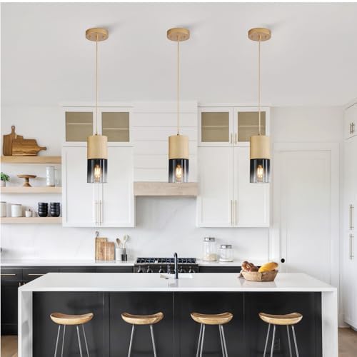 2-Pack Gold Pendant Light Fixtures, Adjustable Modern Black Pendant Lights for Kitchen Island, Industrial Glass Pendant Lights for Dining Table Hallway Bedroom Living Room - Image 6