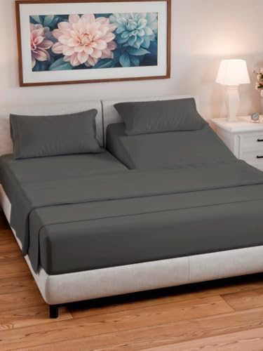 Flex Top Split Head King 4 Piece Sheet Set - Soft & Breathable - Charcoal - Image 2