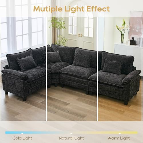 URRED Oversized Modular Sectional Sofa，Black：116" V Shaped - Image 5