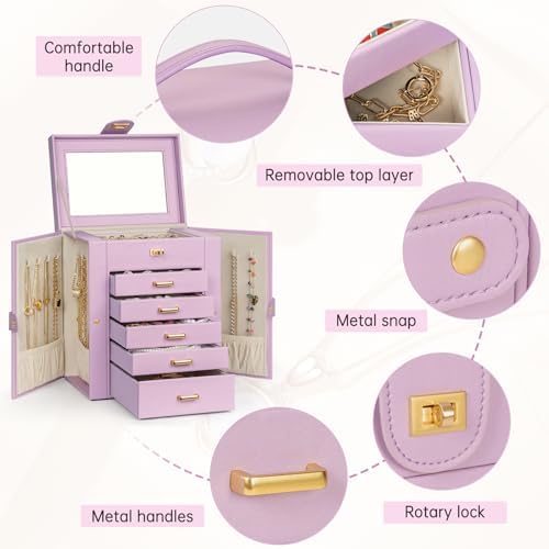 AKOZLIN 6-Tier Jewelry Box Organizer 5 Drawers Storage Purple Regular - Image 3