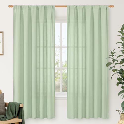 LAMIT 72 inches Long Light Green Linen Curtains for Living Room 2 Panels by LAMIT