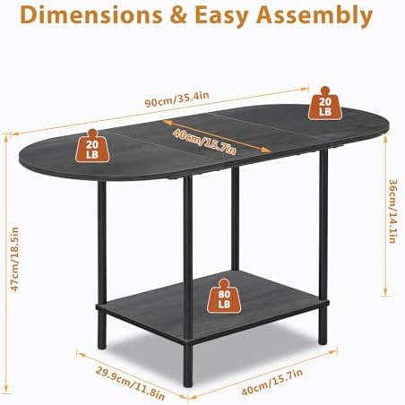 Small Coffee Table,35.4'' Oval Coffee Table with Storage Shelf & Metal Frame,Low Cocktail Tea Accent Table for Apartment,Modern Mid Century Small Living Room Table,Dark Gray - Image 2