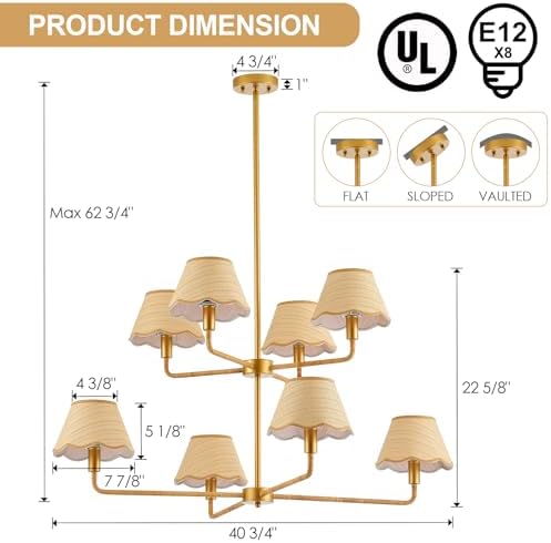 2-Layers Boho Rattan Chandelier 8-Lights Rustic Industrial Pendant Light Large Adjustable Pendant Lighting Fixtures for Kitchen Island Dining Living Room, Dia 41”, UL Listed - Image 4