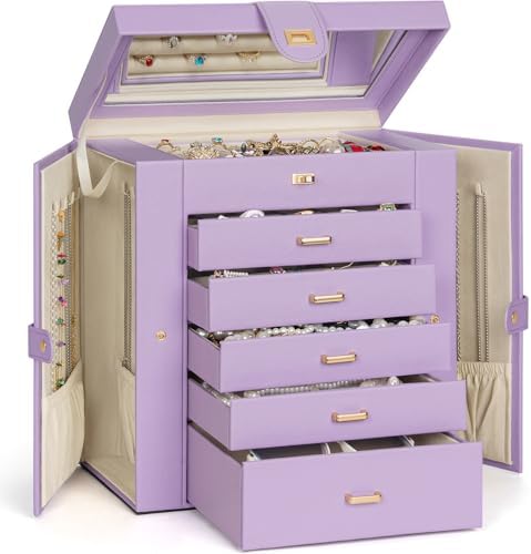 AKOZLIN 6-Tier Jewelry Box Organizer 5 Drawers Storage Extra Large Violet by AKOZLIN