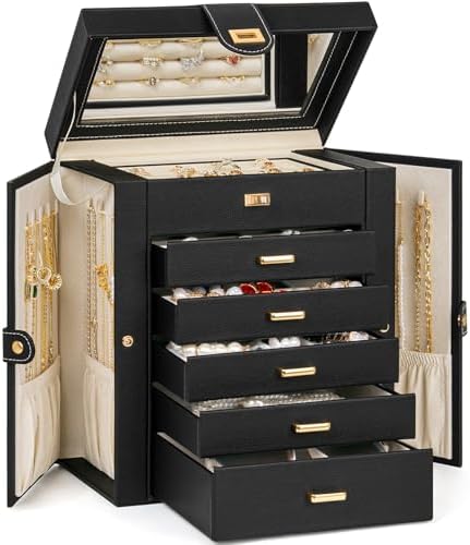 AKOZLIN 6-Tier Jewelry Box Organizer 5 Drawers Storage Medium Black by AKOZLIN