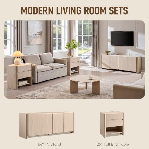 66" Modern Buffet Cabinet w/Storage, Large Sideboard, Cream - Image 6