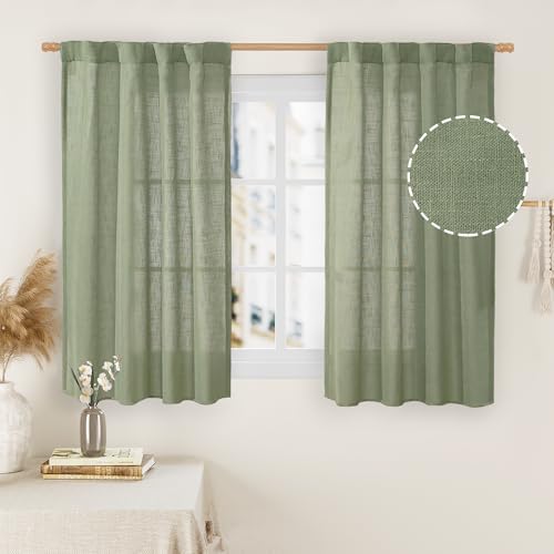 LAMIT Sage Green Linen Curtains 48 Inch Length 2 Panels, 34 x 48 Inch by LAMIT