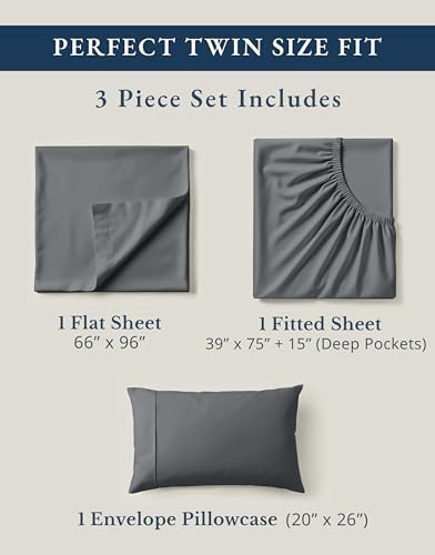 LANE LINEN Twin Bed Sheets 100% Organic Cotton Soft 3pc Percale - Charcoal - Image 4
