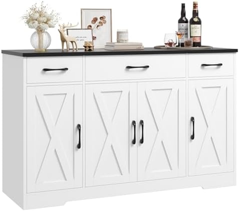 HOSTACK Kitchen Buffet Sideboard Storage Cabinet, Coffee Bar Cabinet, White by HOSTACK